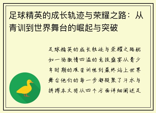 足球精英的成长轨迹与荣耀之路：从青训到世界舞台的崛起与突破