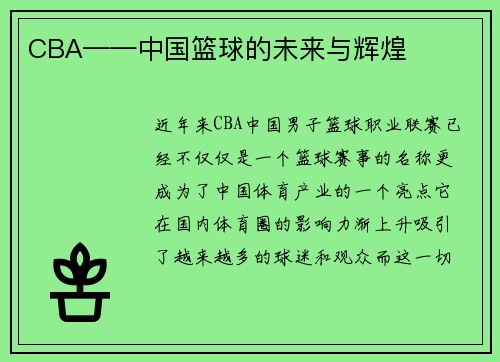 CBA——中国篮球的未来与辉煌